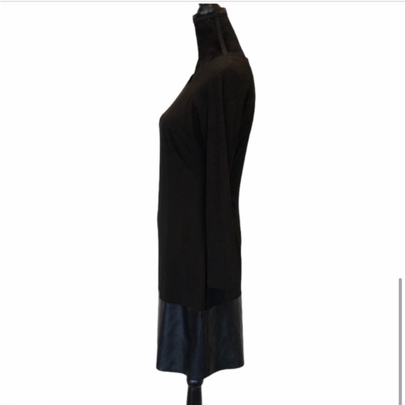 Frank Lyman pullover black long sleeve stretch vegan leather trim dress medium - Picture 2 of 9